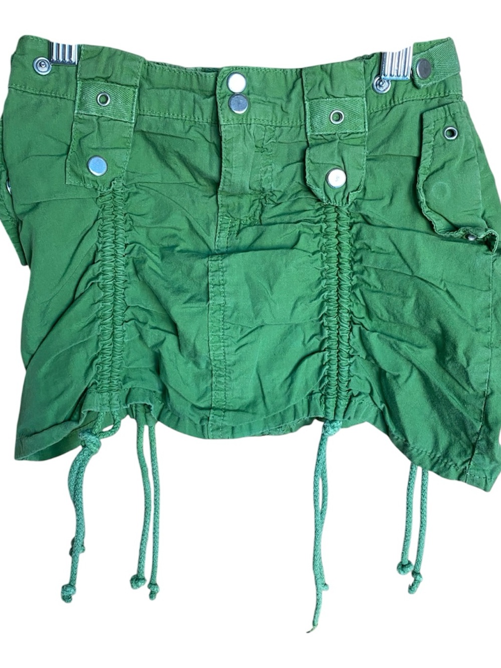 094–Girls' Green Ruched Drawstring Cargo Skirt